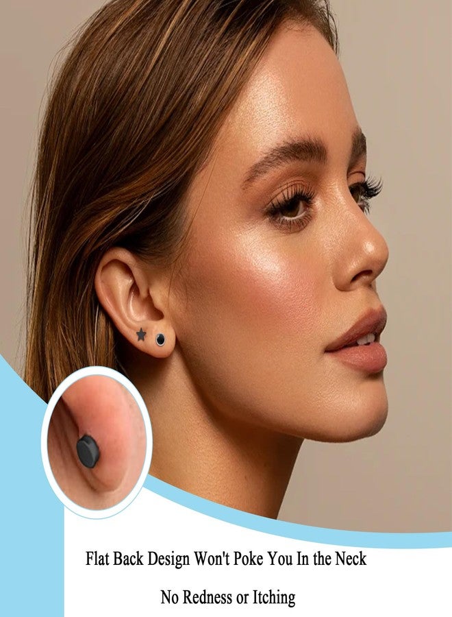 BLISI 2 Pairs Titanium Black Onyx & Heart/Moon/Star/Dot Earrings - Flat Back Earring Black Stud Earrings for Men & Women -Hypoallergenic, Trendy Earring Ideal for Daily Wear, Parties & Gifting (Black, Onyx+Star) - Image 5